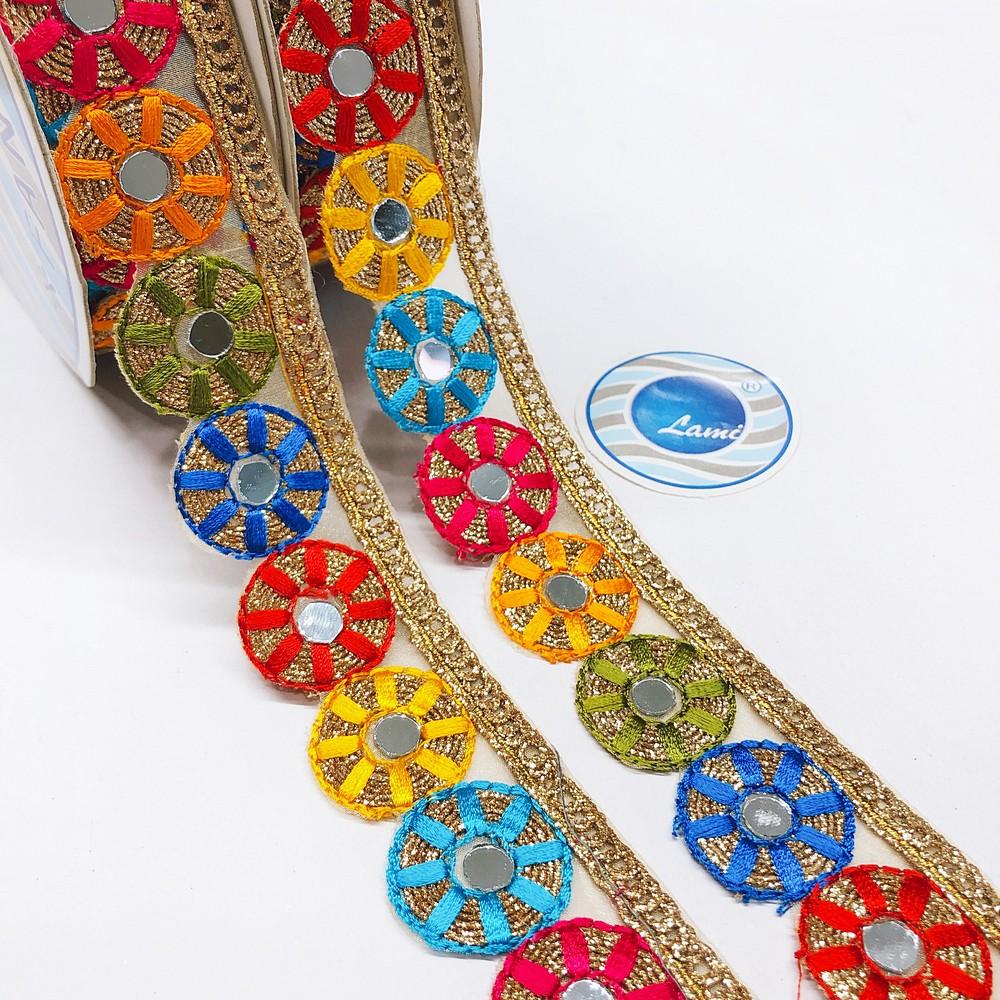 35mm Designer Round Cutwork Embroidery Lace With Mirror Work, view 1