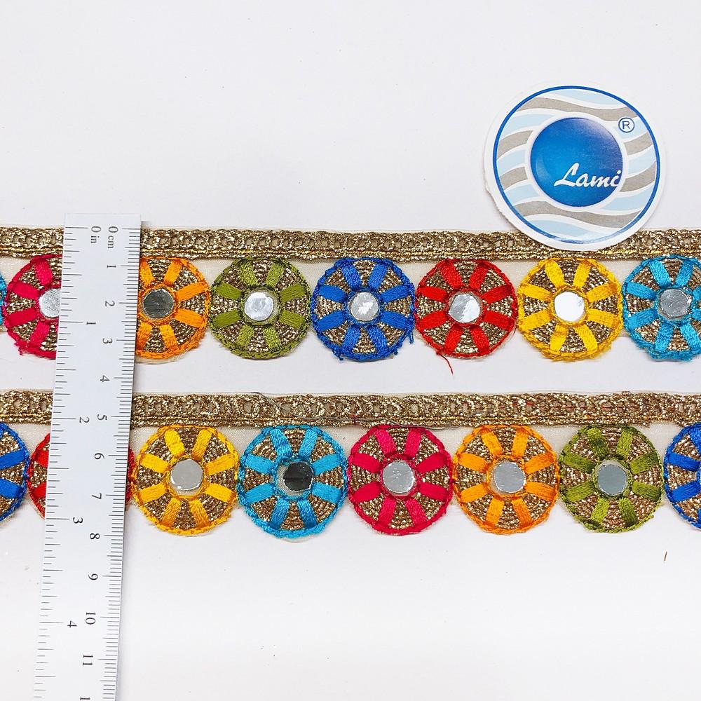 35mm Designer Round Cutwork Embroidery Lace With Mirror Work, view 2