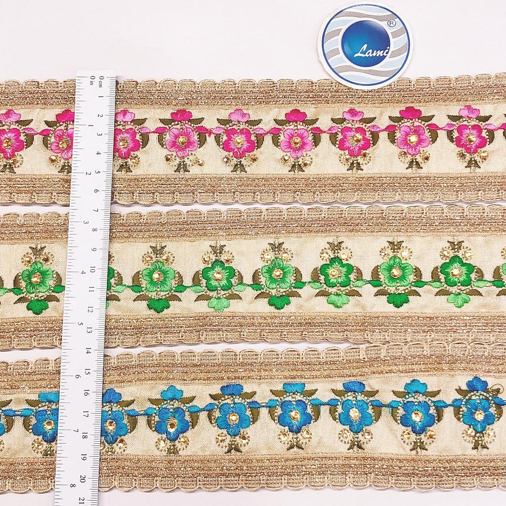 65mm Designer Embroidery Lace With Stone Work, view 1