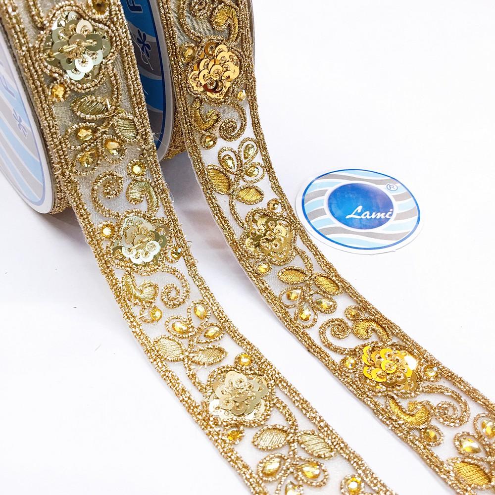 28 mm Designer Sequins Embroidery Lace With Stone And Dori Work, view 1