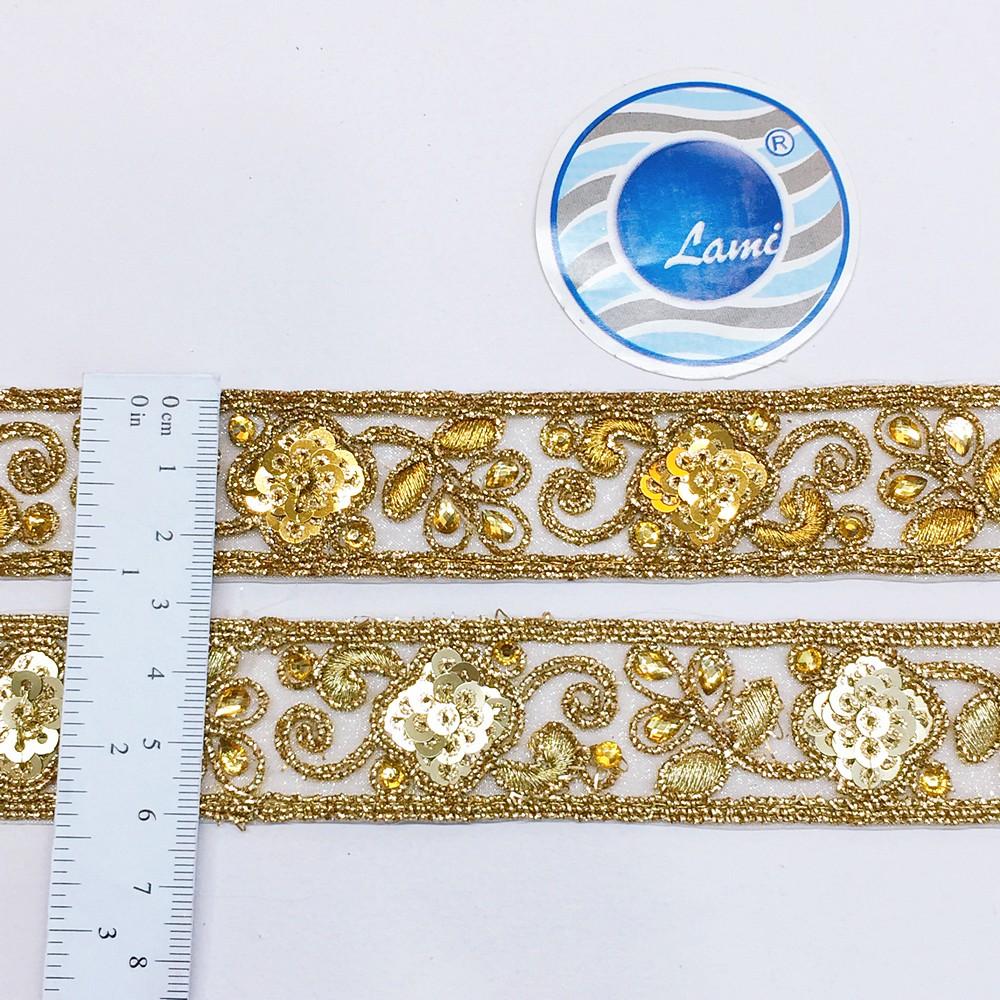 28 mm Designer Sequins Embroidery Lace With Stone And Dori Work, view 2