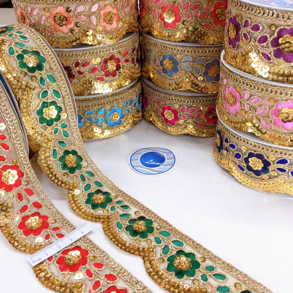 46 mm Designer Cutwork Embroidery Lace With Sequins and Dori Work, view 7