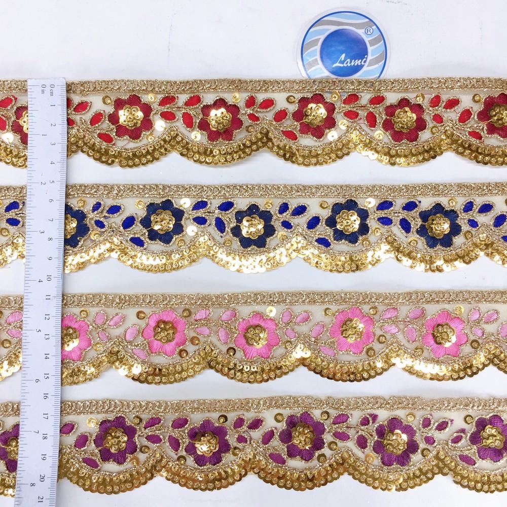 46 mm Designer Cutwork Embroidery Lace With Sequins and Dori Work, view 1
