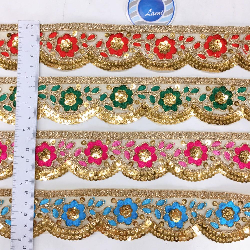 46 mm Designer Cutwork Embroidery Lace With Sequins and Dori Work, view 2