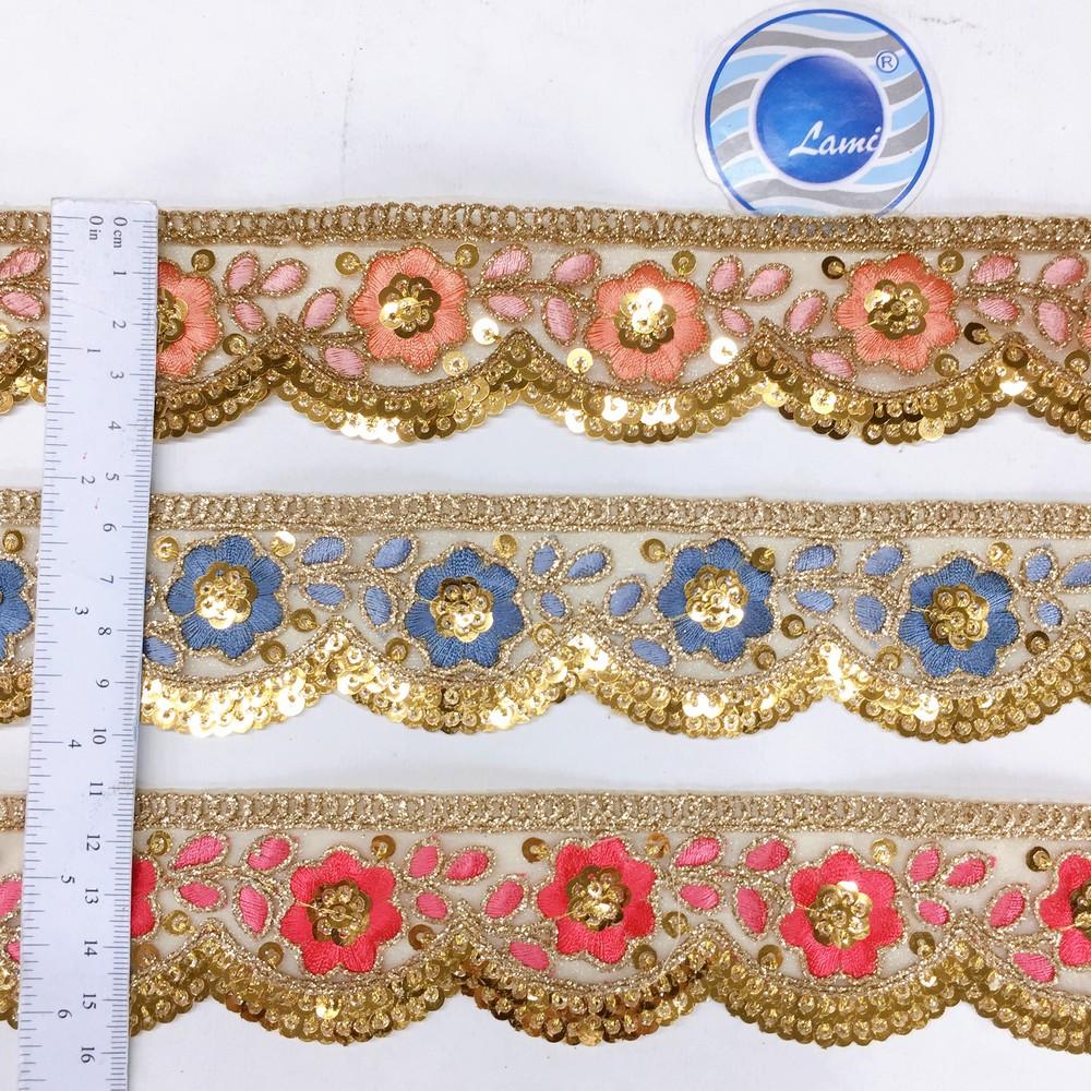 46 mm Designer Cutwork Embroidery Lace With Sequins and Dori Work, view 3
