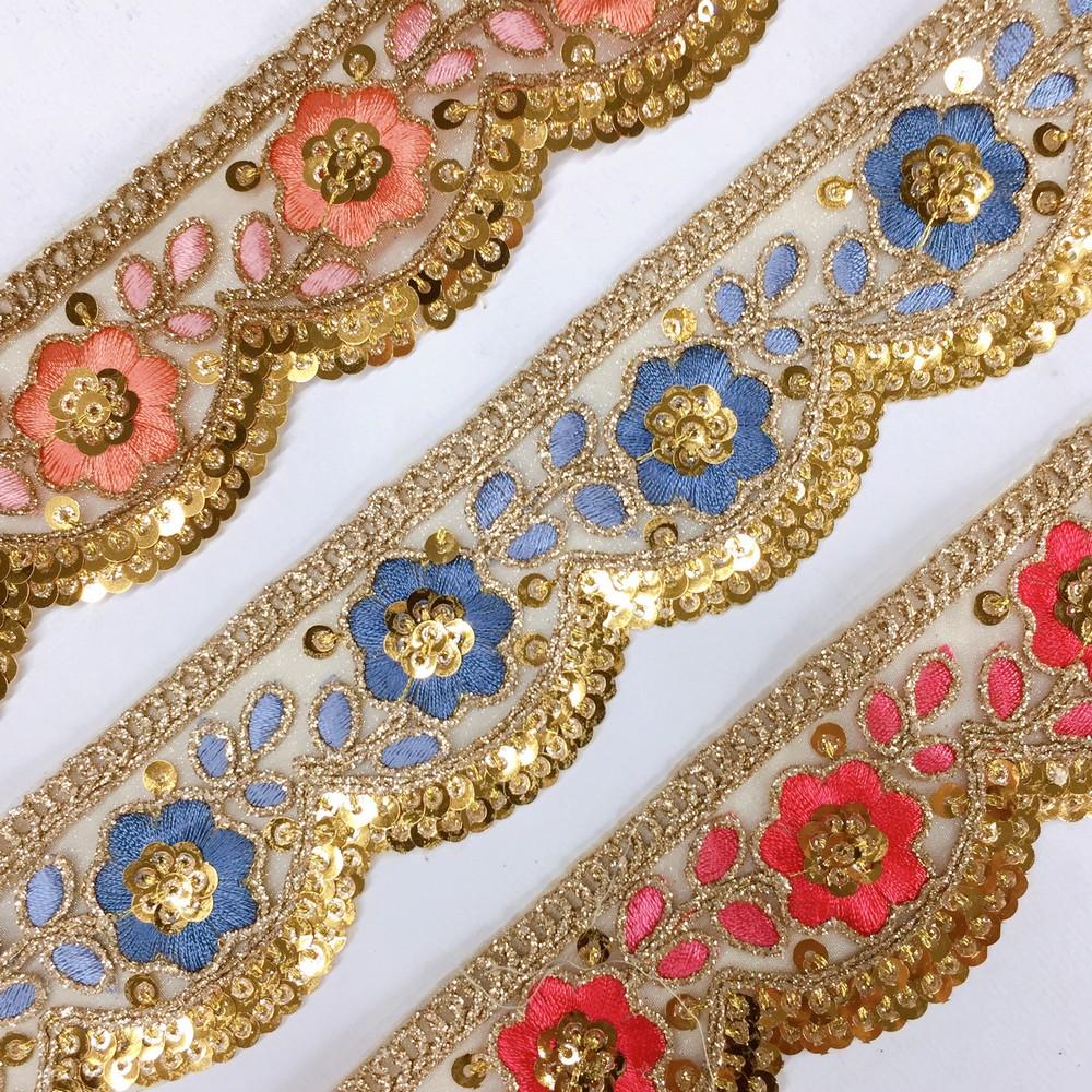 46 mm Designer Cutwork Embroidery Lace With Sequins and Dori Work, view 4