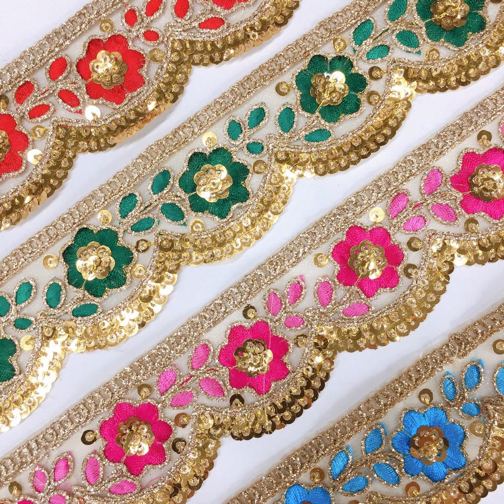 46 mm Designer Cutwork Embroidery Lace With Sequins and Dori Work, view 5