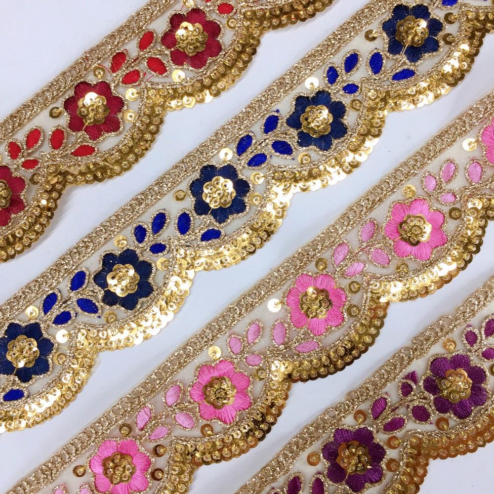 46 mm Designer Cutwork Embroidery Lace With Sequins and Dori Work, view 6