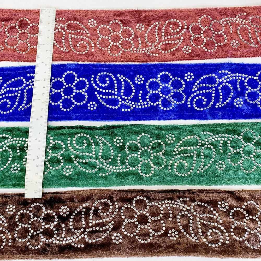 65mm Designer Velvet Lace With Flower Design Stone Work, view 1