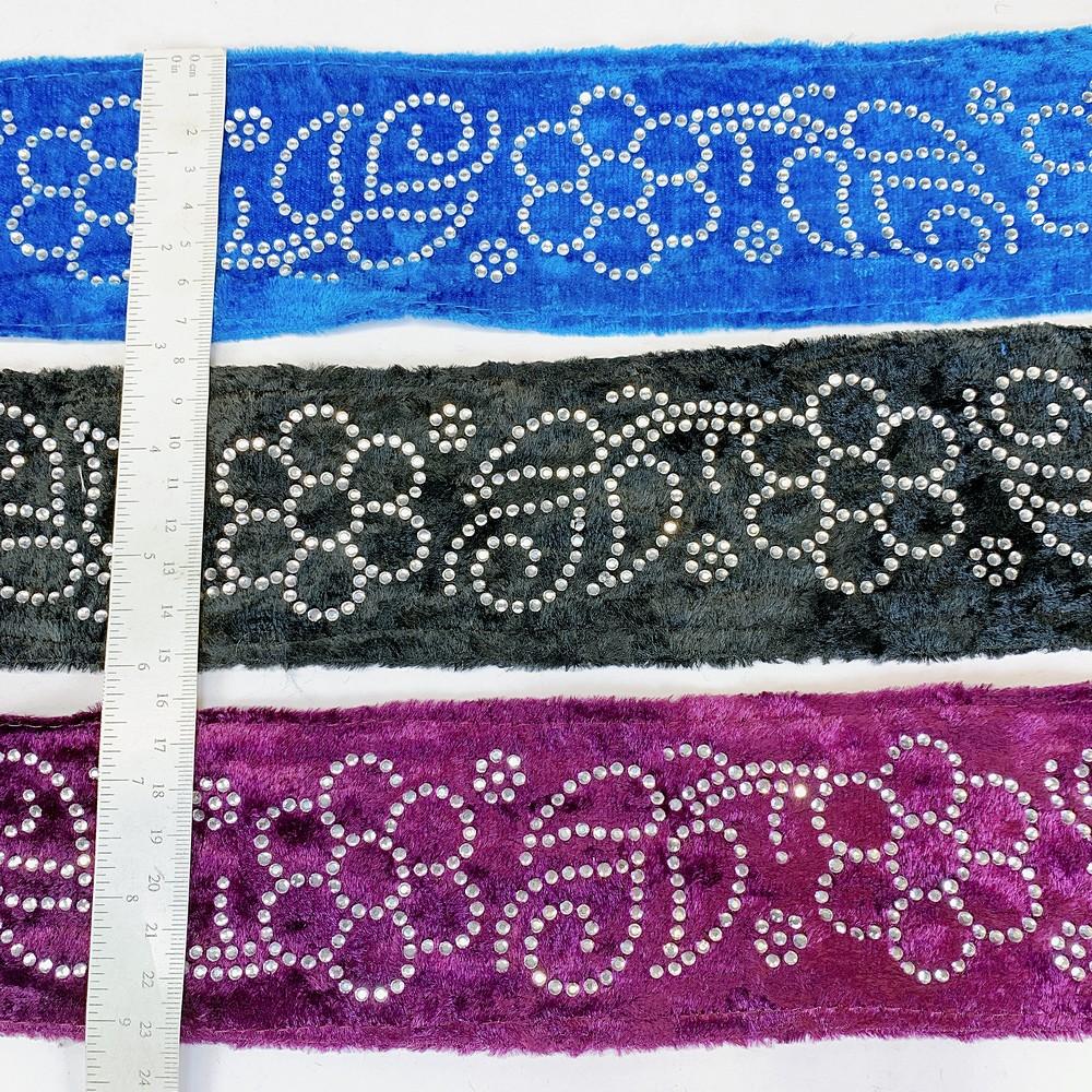 65mm Designer Velvet Lace With Flower Design Stone Work, view 2