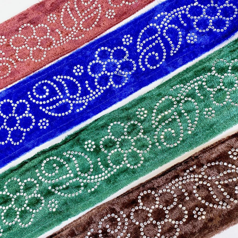 65mm Designer Velvet Lace With Flower Design Stone Work, view 3