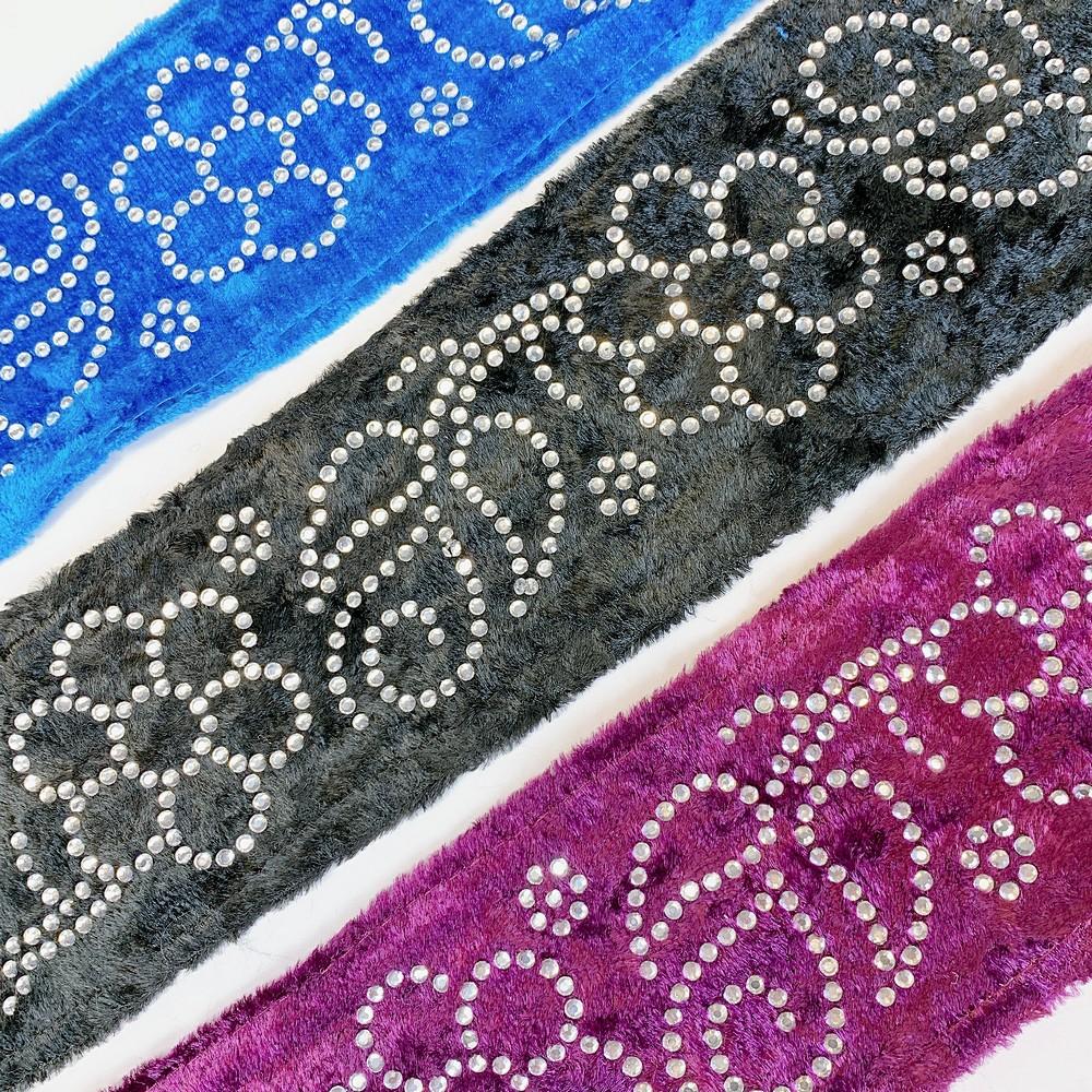 65mm Designer Velvet Lace With Flower Design Stone Work, view 4