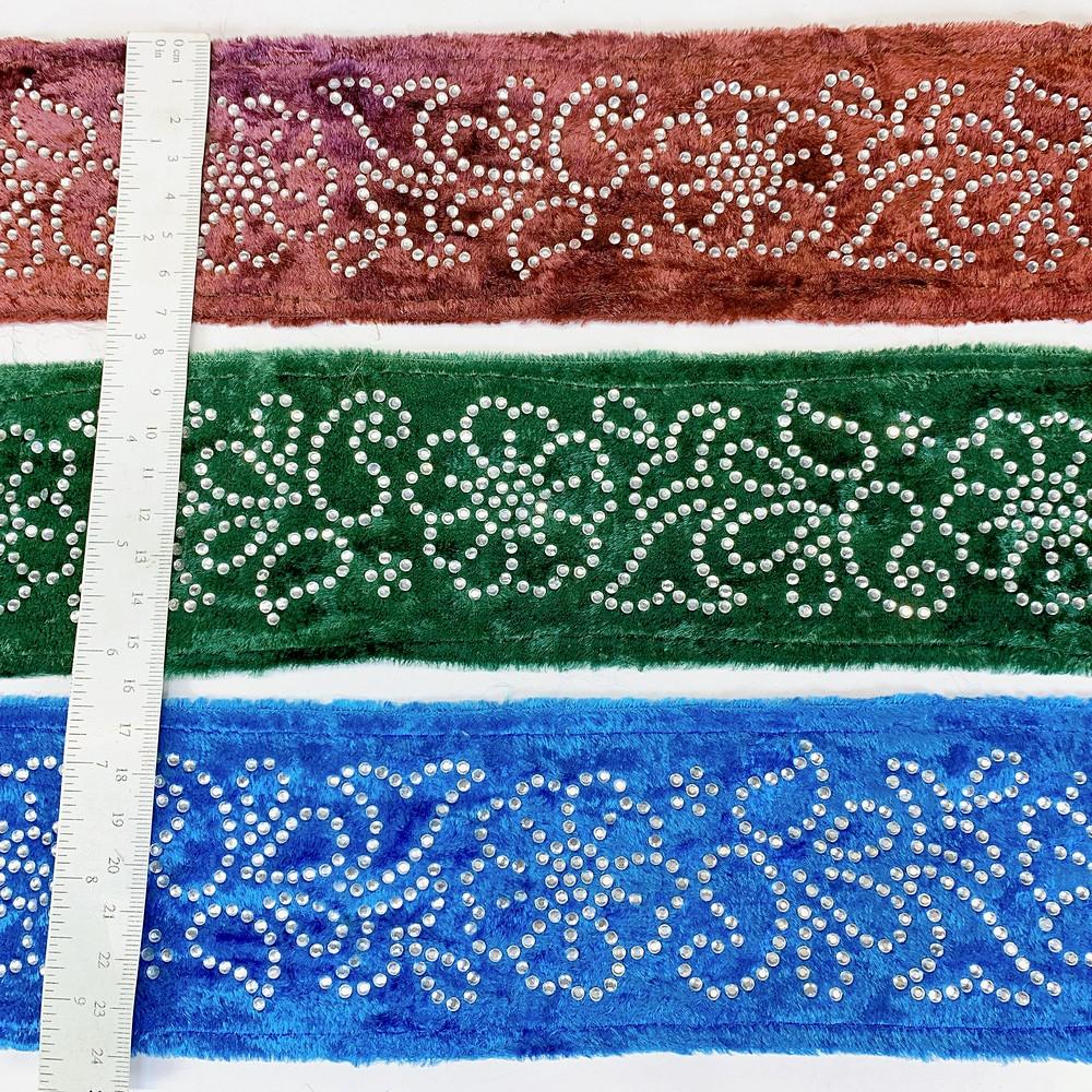 70mm Designer Velvet Lace With Flower Design Stone Work, view 2
