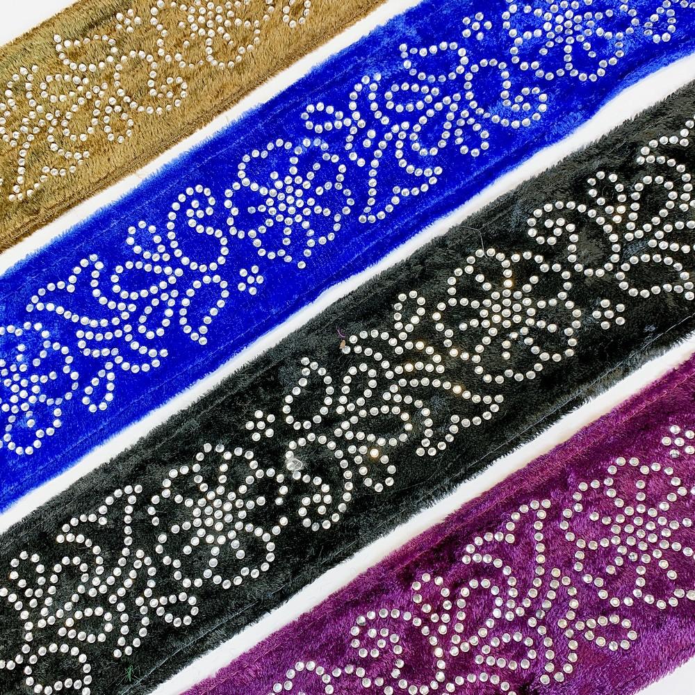 70mm Designer Velvet Lace With Flower Design Stone Work, view 3