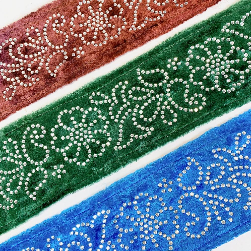 70mm Designer Velvet Lace With Flower Design Stone Work, view 4