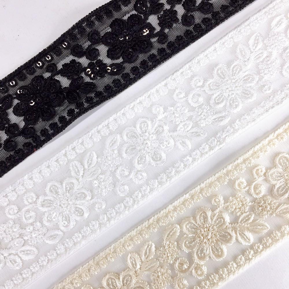 52 mm Flower Design Colour Cotton Thread Embroidery Lace With Sequins Work, view 10