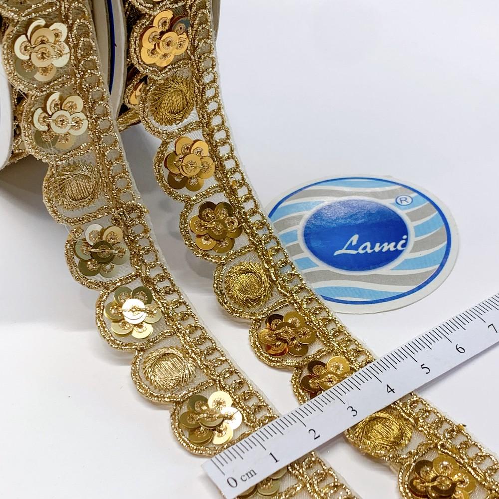20mm Designer Cutwork Embroidery Lace With Sequins And Dori work, view 3