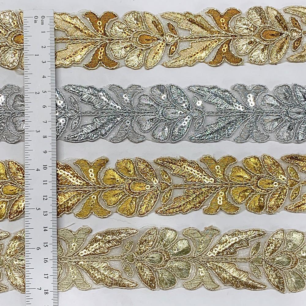 36mm Designer Flower Cutwork Embroidery Lace With Sequins And Dori work, view 1