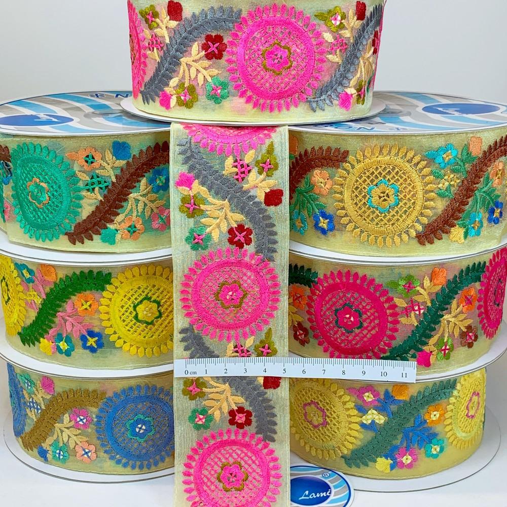 Lami 54 mm Designer Colorful Parsi Embroidery Lace, view 1