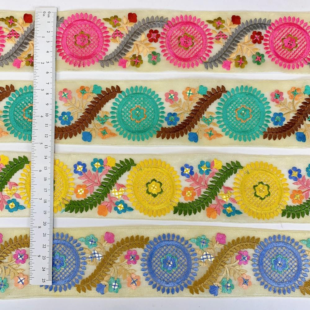 Lami 54 mm Designer Colorful Parsi Embroidery Lace, view 3