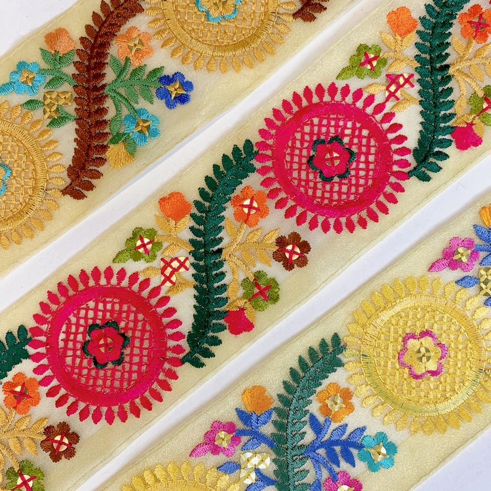 Lami 54 mm Designer Colorful Parsi Embroidery Lace, view 4