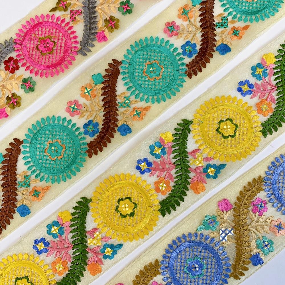 Lami 54 mm Designer Colorful Parsi Embroidery Lace, view 5