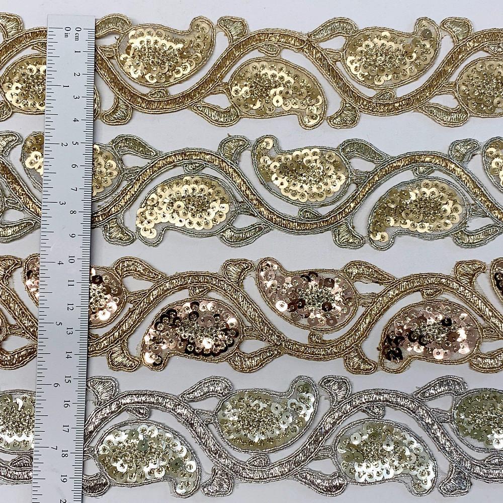 48mm Designer Cutwork Embroidery Lace With Sequins And Dori work, view 1