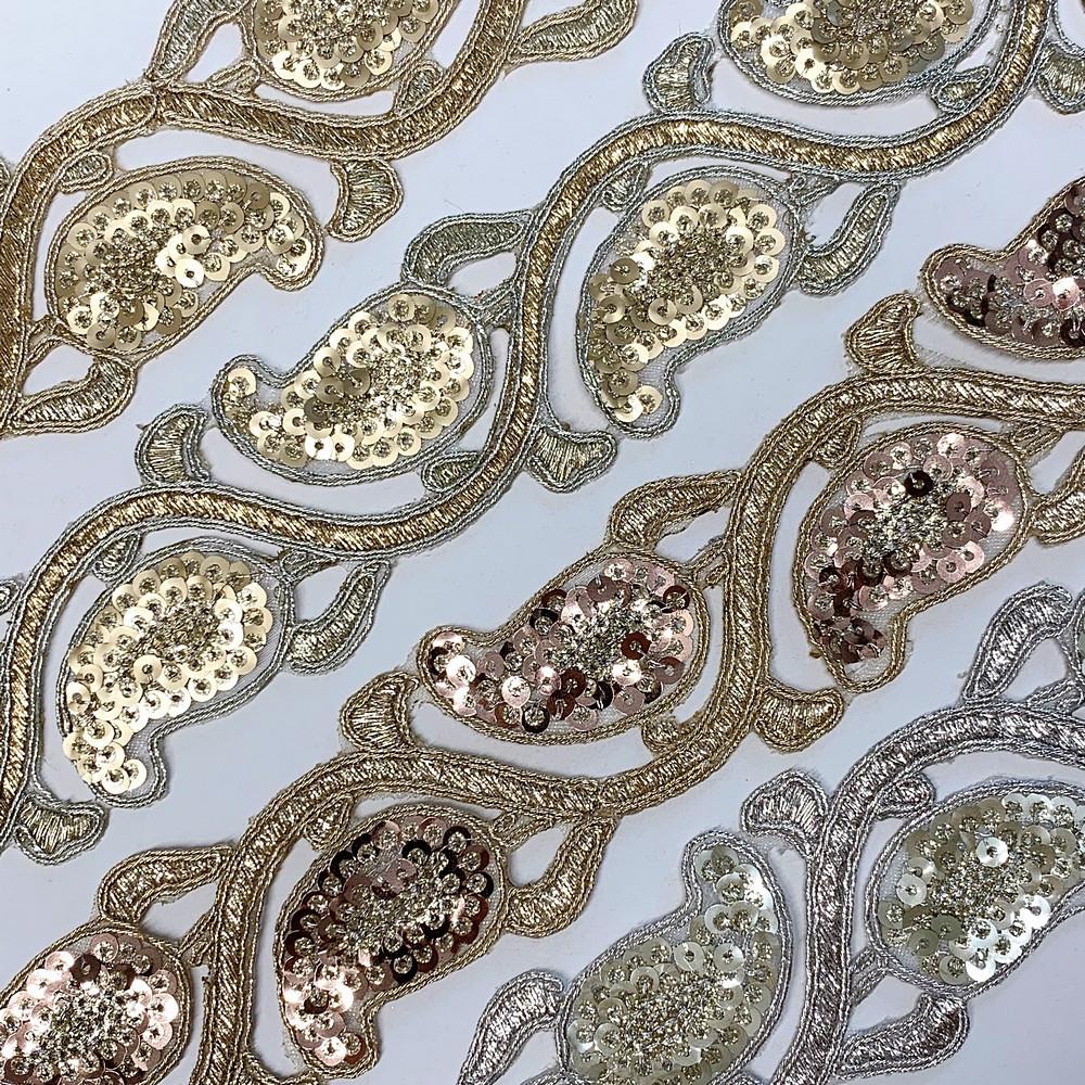 48mm Designer Cutwork Embroidery Lace With Sequins And Dori work, view 2