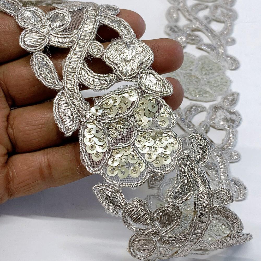 48mm Designer Cutwork Embroidery Lace With Sequins And Dori work, view 1
