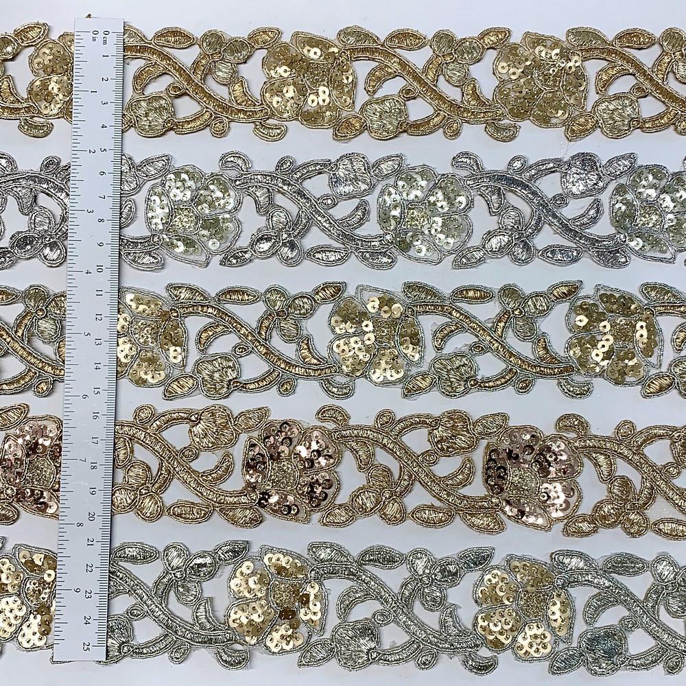 48mm Designer Cutwork Embroidery Lace With Sequins And Dori work, view 2