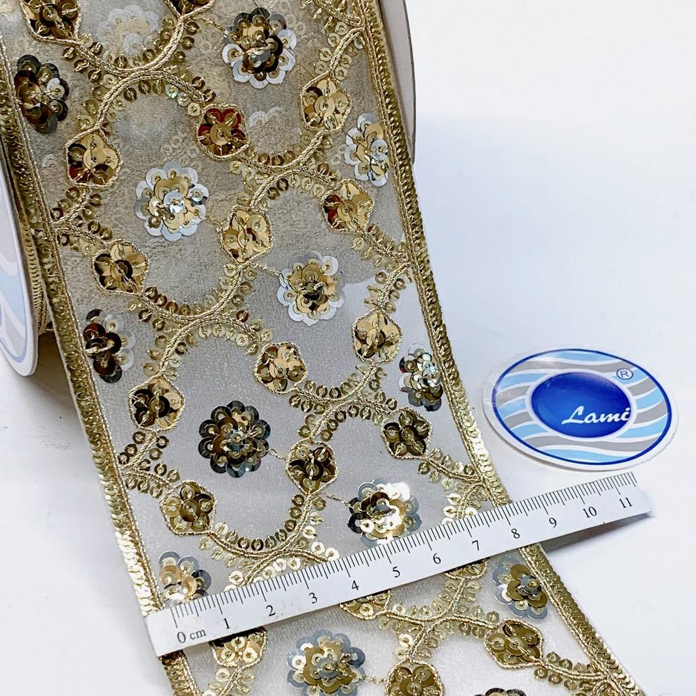 90mm Designer Embroidery Lace With Sequins And Dori Work, view 3