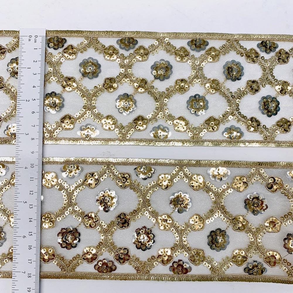 90mm Designer Embroidery Lace With Sequins And Dori Work, view 1