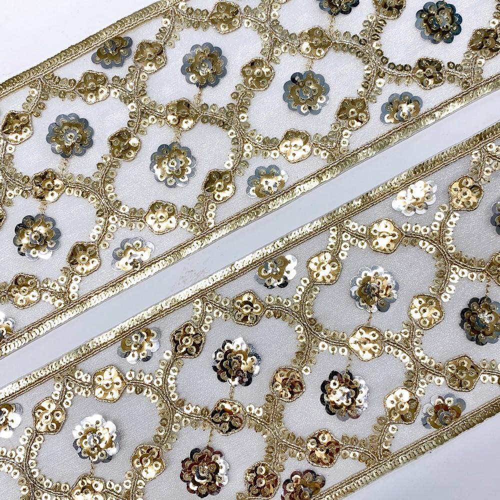 90mm Designer Embroidery Lace With Sequins And Dori Work, view 2
