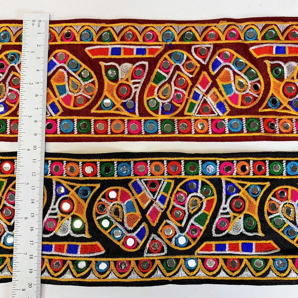 95mm Designer Kutchi Multicolour Embroidery Lace With Mirror Work, view 2