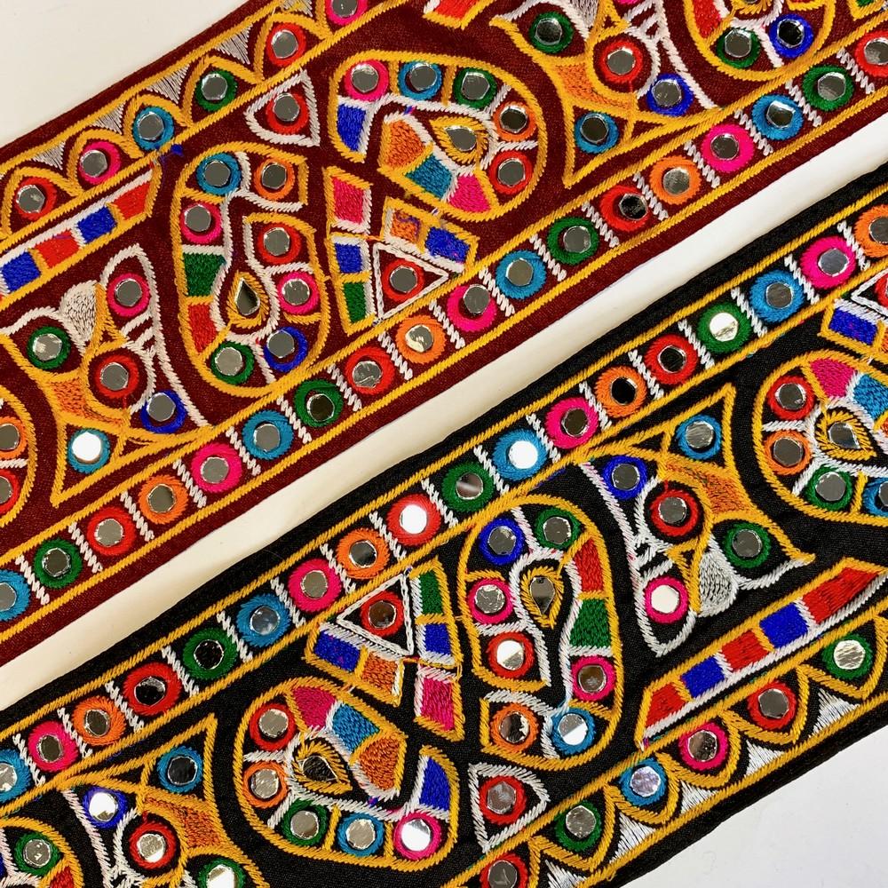 95mm Designer Kutchi Multicolour Embroidery Lace With Mirror Work, view 3