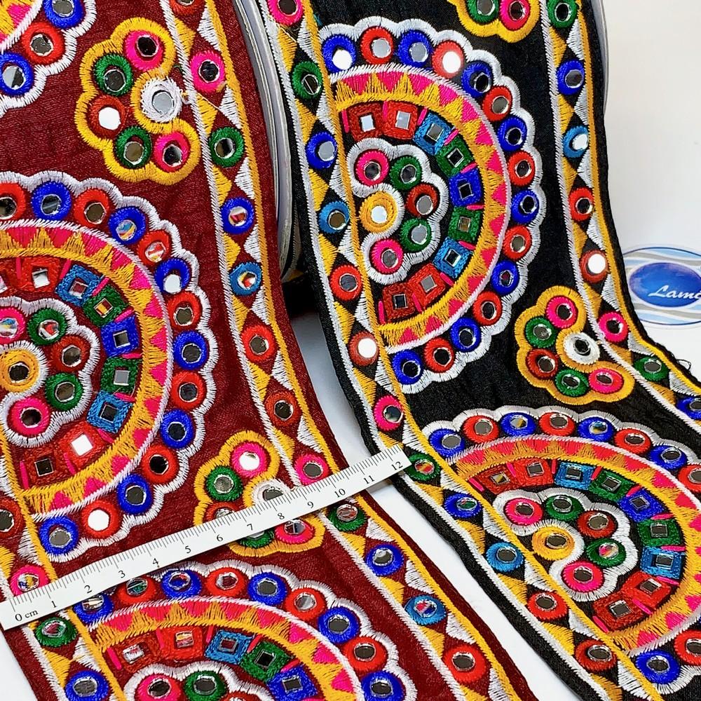 110mm Designer Kutchi Multicolour Embroidery Lace With Mirror Work, view 1