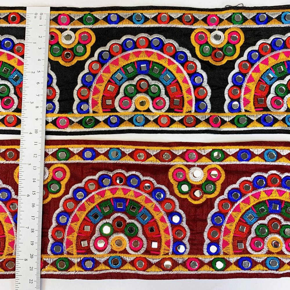 110mm Designer Kutchi Multicolour Embroidery Lace With Mirror Work, view 2