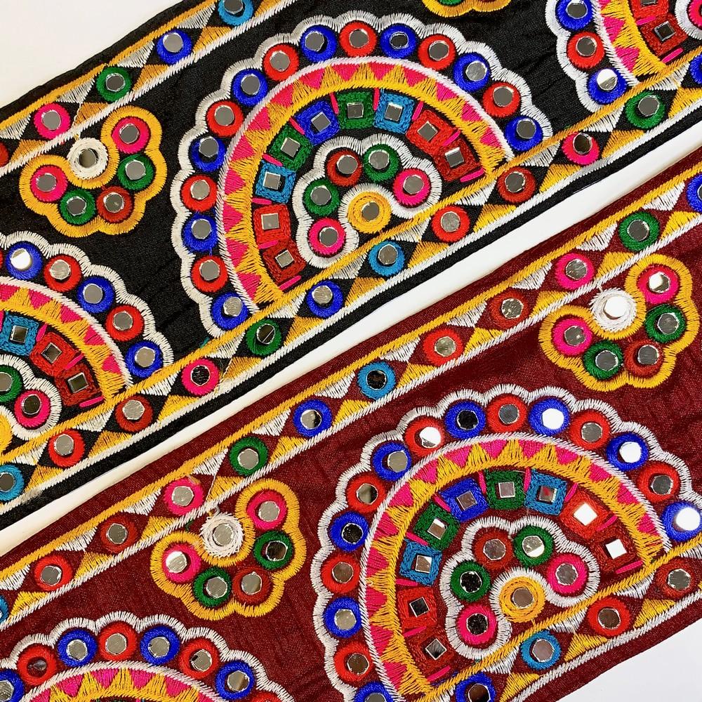 110mm Designer Kutchi Multicolour Embroidery Lace With Mirror Work, view 3