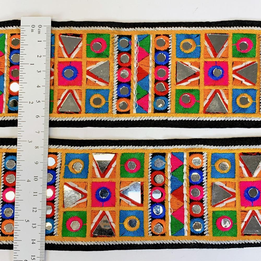 70mm Designer Kutchi Multicolour Embroidery Lace With Mirror Work, view 2