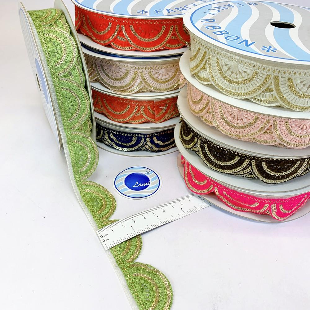 30mm Designer Embroidery Cutwork Lace With Sequin Work, view 1