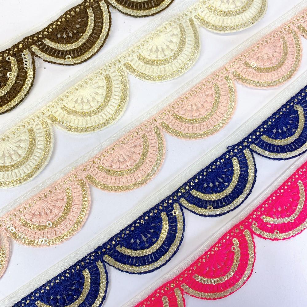 30mm Designer Embroidery Cutwork Lace With Sequin Work, view 4