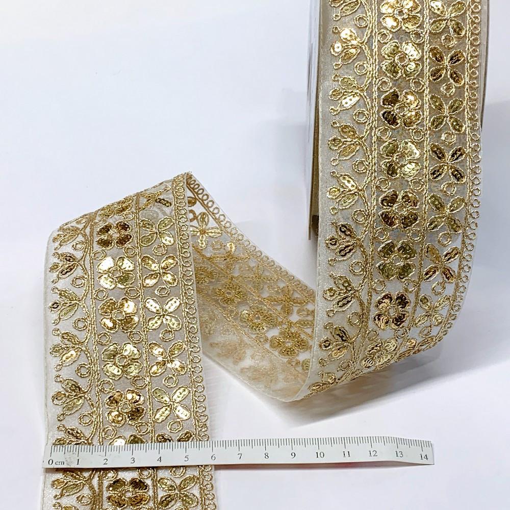 60mm Designer Embroidery Lace With Sequins And Dori Work, view 3