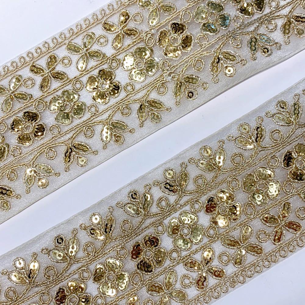 60mm Designer Embroidery Lace With Sequins And Dori Work, view 2
