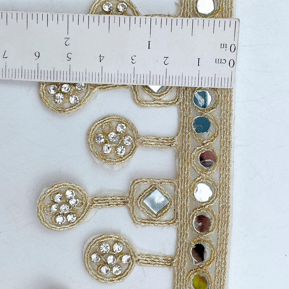 60mm Premium Golden Mirror Lace with Hanging Drops for Designer Ethnic Outfits, view 2