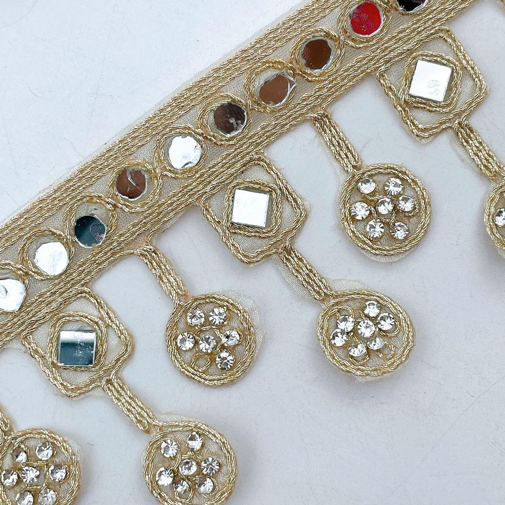 60mm Premium Golden Mirror Lace with Hanging Drops for Designer Ethnic Outfits, view 3