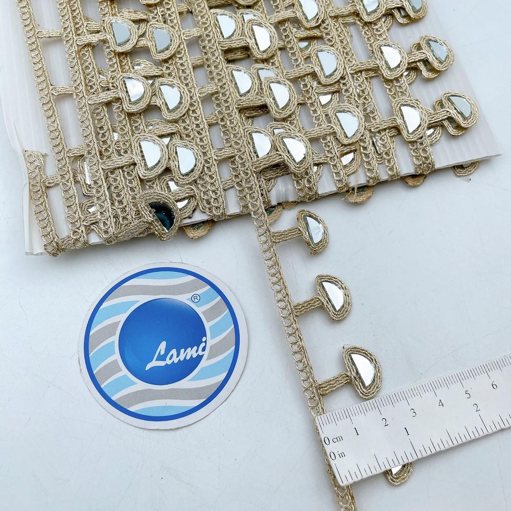 26mm Elegant Golden Half-Moon Mirror Lace with Hanging Drops for Ethnic Wear, view 1