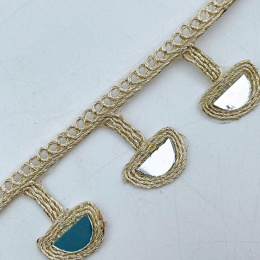 26mm Elegant Golden Half-Moon Mirror Lace with Hanging Drops for Ethnic Wear, view 3