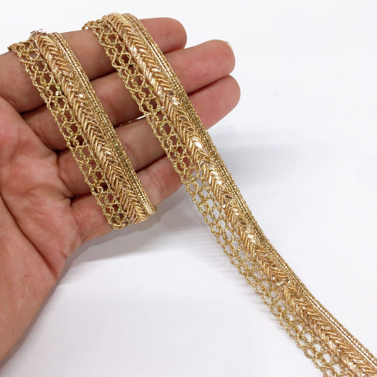 15mm Braids Knitted Decorative Trim Ribbon, shown on white cotton