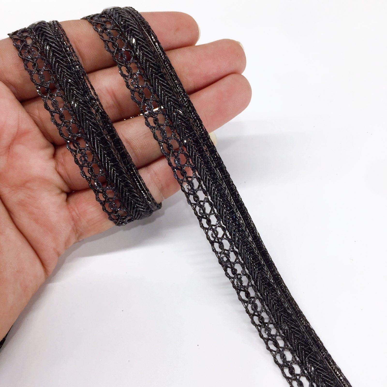 15mm Braids Knitted Decorative Trim Ribbon, shown on white cotton