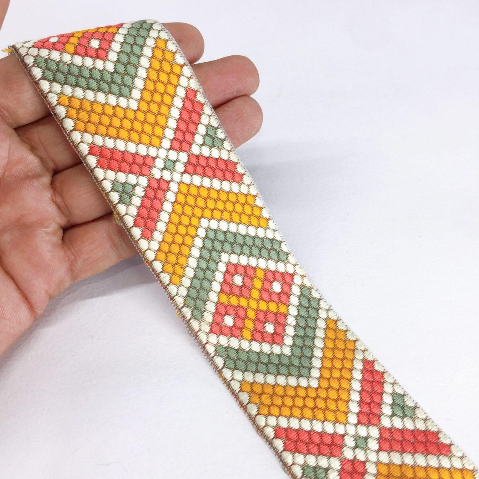 35mm Jacquard Geometric Design, shown on white cotton